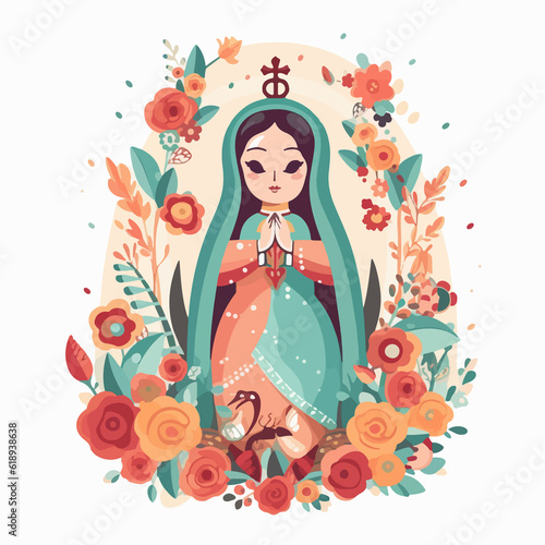 Virgen de Guadalupe brought to life in an animation. AI Generated