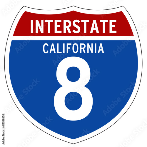 California Interstate 8 Sign, I-8, Isolated Road Sign vector, California, US Interstate Highway Sign