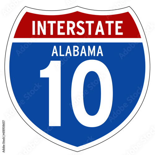 Alabama Interstate 10 Sign, I-10, Isolated Road Sign vector, Alabama, US Interstate Highway Sign
