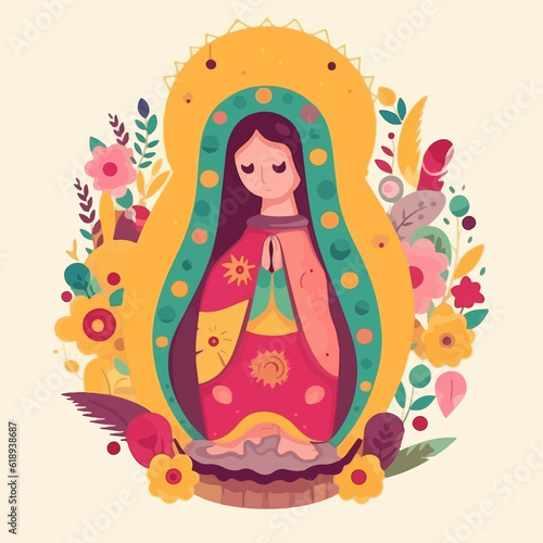 Captivating animated illustration: Virgen de Guadalupe. AI Generated