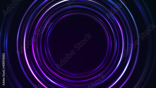 Blue violet neon laser rings abstract background