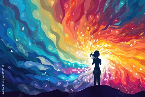 the journey of healing and resilience in mental health - person standing in a swirling storm of emotions - colorful rainbow - generative ai