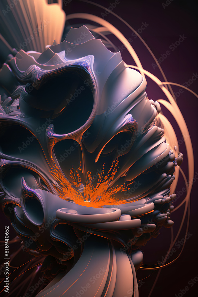 Obraz premium 3d illustration of abstract geometric composition, digital fractal art works.