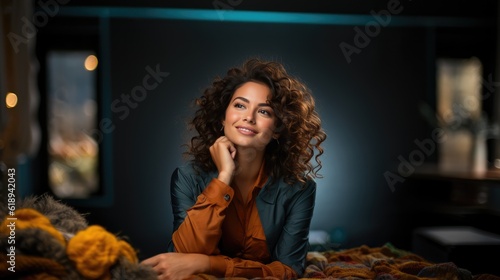 photo of a happy woman in a studio