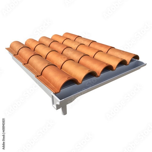 
Brown clay tiles with white rain gutter