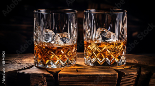 glass of whiskey on wood generativa IA