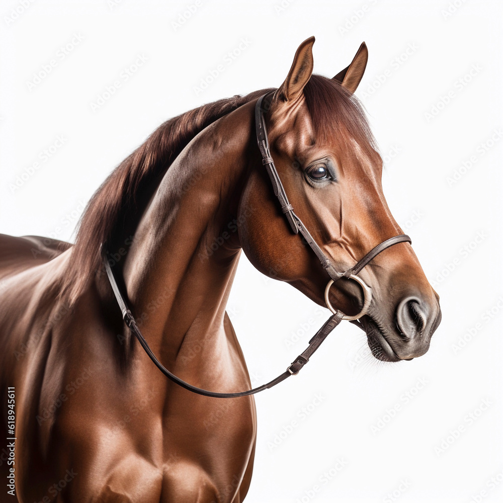 Fototapeta premium brown horse (Equidae), against white background, AI generated