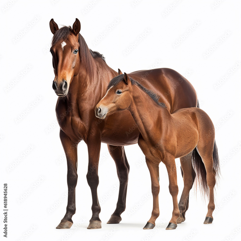 Fototapeta premium brown horse (Equidae), against white background, AI generated