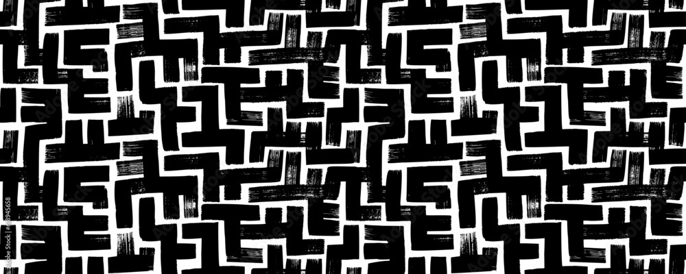 Abstract vector background design with maze mosaic texture. Bold brush strokes seamless pattern. Intricate labyrinth ornament. Abstract geometric decorative background. Grunge scribbles.