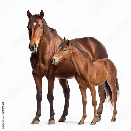 brown horse  Equidae   against white background  AI generated