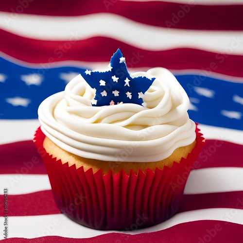 cupcake with american flag colour, july 4 independence day celebation photo