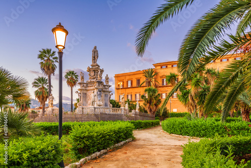 Palermo, Italy at Villa Bonnano public gardens at dawn.