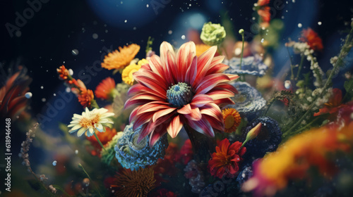 Red  Purple  and Pink Flowers Among Coral and Underwater AI Generated