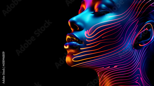 Neon Fictional AI generated Woman Art Glow Realistic Photography Black Background 4k
