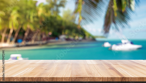 Table background of free space and summer beach landscape
