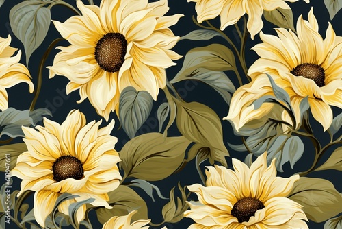 Vibrant Yellow Sunflower Pattern with Blooming Flowers on a Bright Summer Garden Backgroundpattern with sunflowers photo