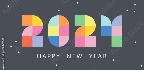 Happy new year 2024 vector illustration. Colorful design, trendy style, 2024 calendar