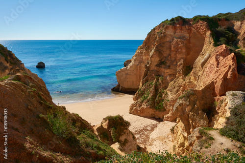 Beautiful secluded beach near Alvor village in Portugal. Praia Joao de Arens - a private spot for the beach holiday