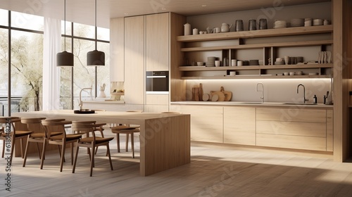 a kitchen with a table and chairs and a window