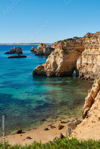 Small secluded beach between Portimao and Alvor. Algarve, Portugal