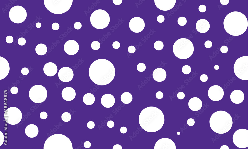 Abstract white random polka dot circles seamless pattern on violet background