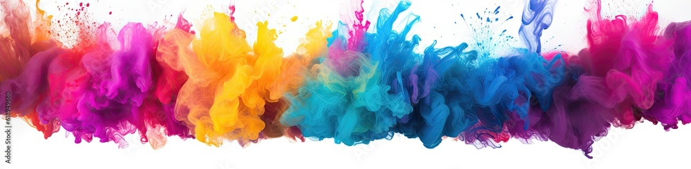 Fototapeta premium colorful rainbow holi paint color powder explosion isolated white wide panorama background