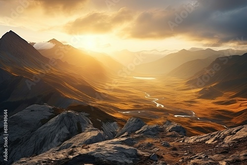 Golden sun light in highland sulfur mountains. Scenery nature view © medienvirus