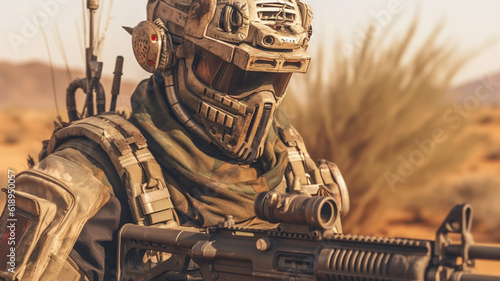soldier wears combat suit, ...