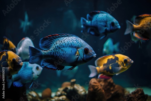 tropical fish swimming in school, with schools of different species side by side, created with generative ai © Alfazet Chronicles