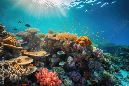 tropical fish swimming past vibrant coral reef  created with generative ai