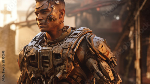 soldier wears combat suit, ...
