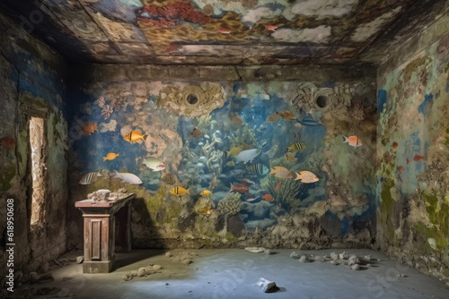 murals depicting underwater scenes with coral and fish, created with generative ai