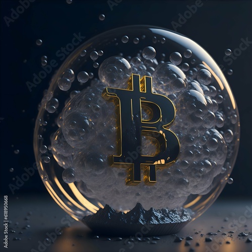 Bitcoin inside a huge bubble, created with generative ai photo