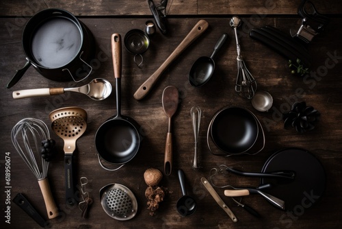 a collection of different cooking utensils, each in their own flatlay, created with generative ai