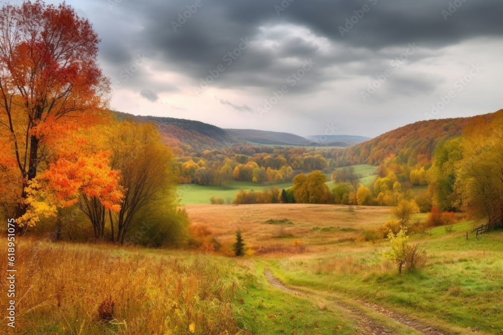 autumn landscape with rolling hills, colorful foliage, and peaceful solitude, created with generative ai autumn landscape with rolling hills, colorful foliage, and peaceful solitude, created with generative ai