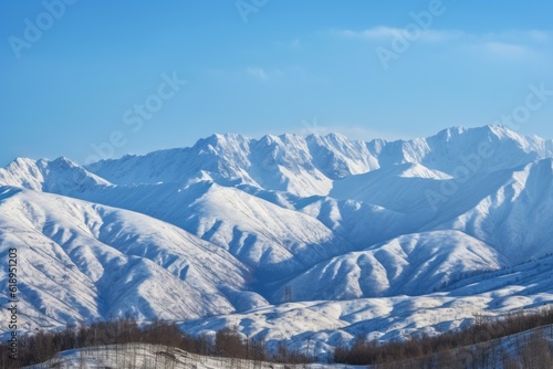 Wallpaper Mural majestic mountain range, covered in a blanket of snow, with crystal-clear blue skies, created with generative ai Torontodigital.ca