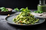 plate of zucchini noodles with basil pesto sauce, created with generative ai