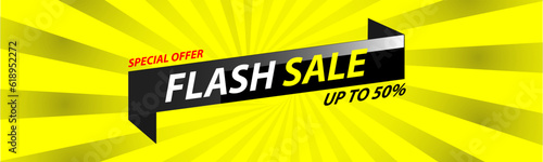 Flash sale promotion. Sale banner with 25 percent off. Special offer limited in time. Get extra discount invitation. Commercial poster, coupon or voucher vector illustration