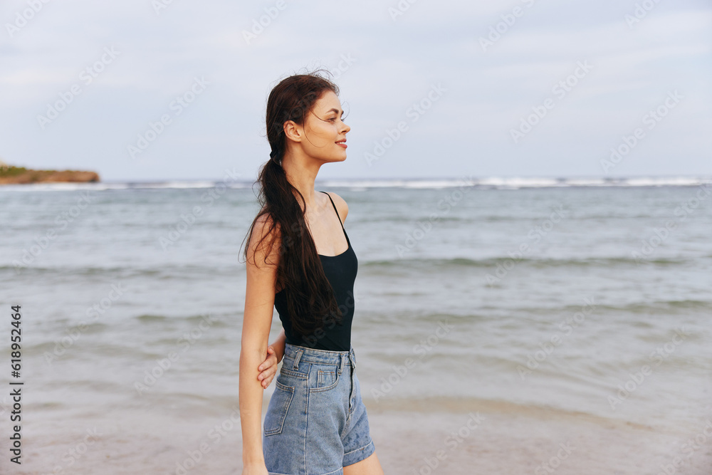 lifestyle woman sand sea summer beach vacation ocean sunset smile carefree lifestyle woman sand sea summer beach vacation ocean sunset smile carefree