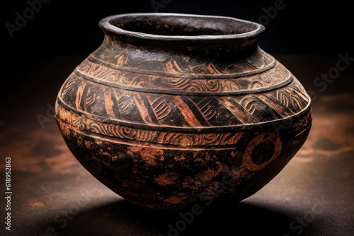 ancient pottery with mysterious inscriptions and markings, created with generative ai