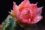 macro shot of cactus flower with morning dew, created with generative ai