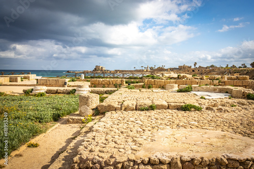 ruins of caesarea, israel, roman landmark, herod, historical, middle east, mediterranean sea, beach