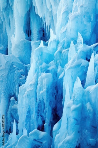 blue ice formations in a glacier, created with generative ai
