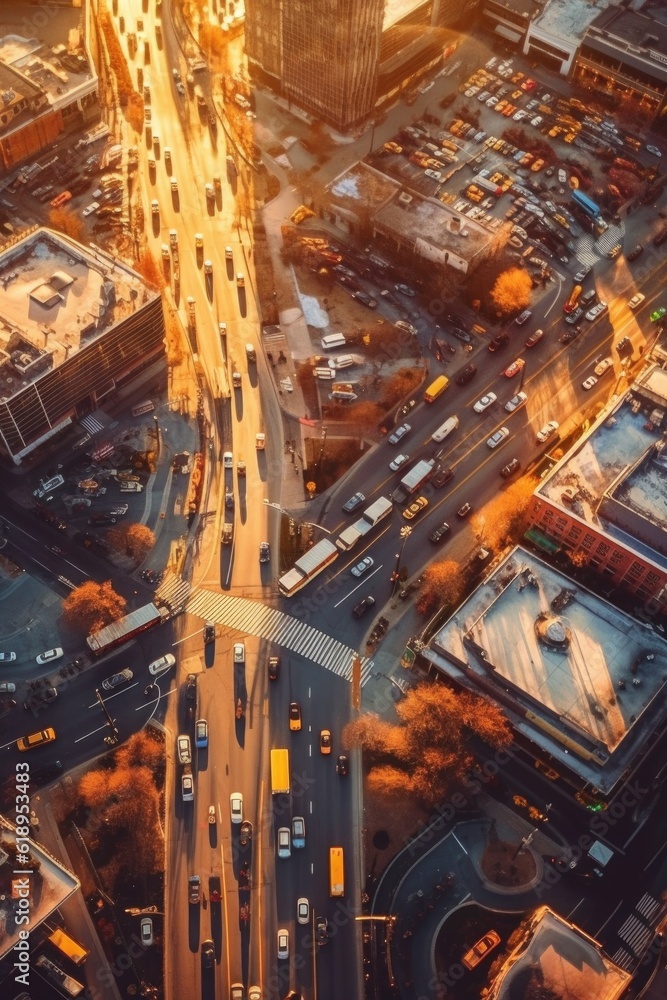 aerial view of a busy city intersection at rush hour, created with generative ai aerial view of a busy city intersection at rush hour, created with generative ai