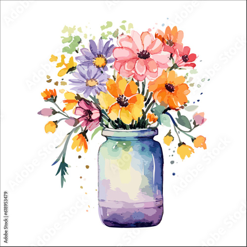 Clipart of flowers in vase for art design decoratve element.