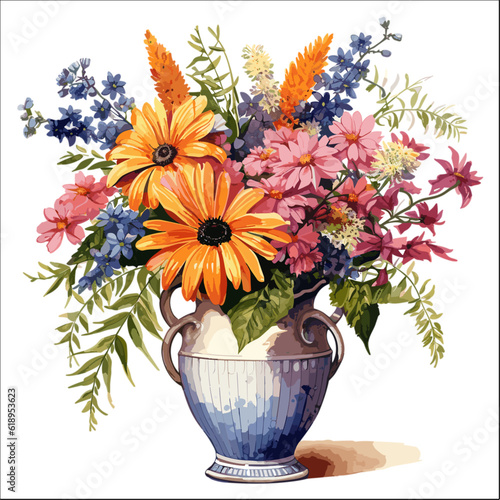 Clipart of flowers in vase for art design decoratve element.
