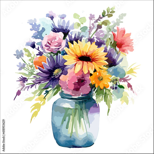 Clipart of flowers in vase for art design decoratve element.
