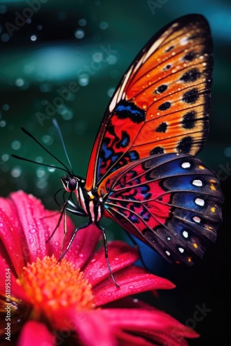 close-up of a vibrant butterfly on a flower, created with generative ai
