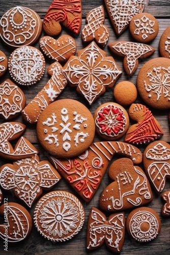 gingerbread cookies shaped like christmas symbols, created with generative ai