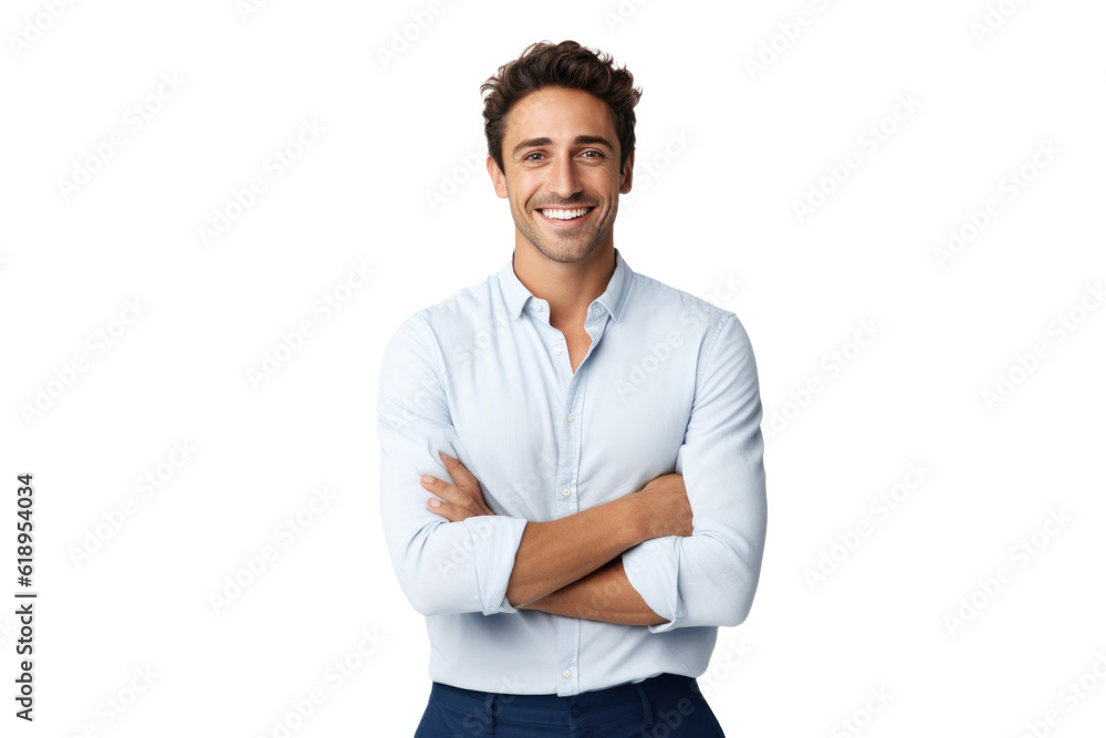 Happy person in front of a white background ai generated Happy person in front of a white background ai generated